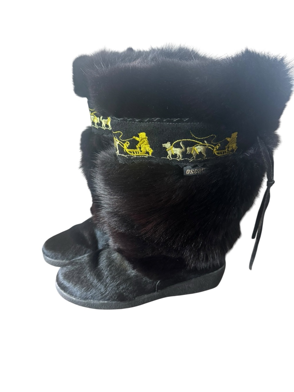 Oscar Sport Winna Black Fur Boots Italy Embroidered Winter Boots EU38 - Picture 3 of 8